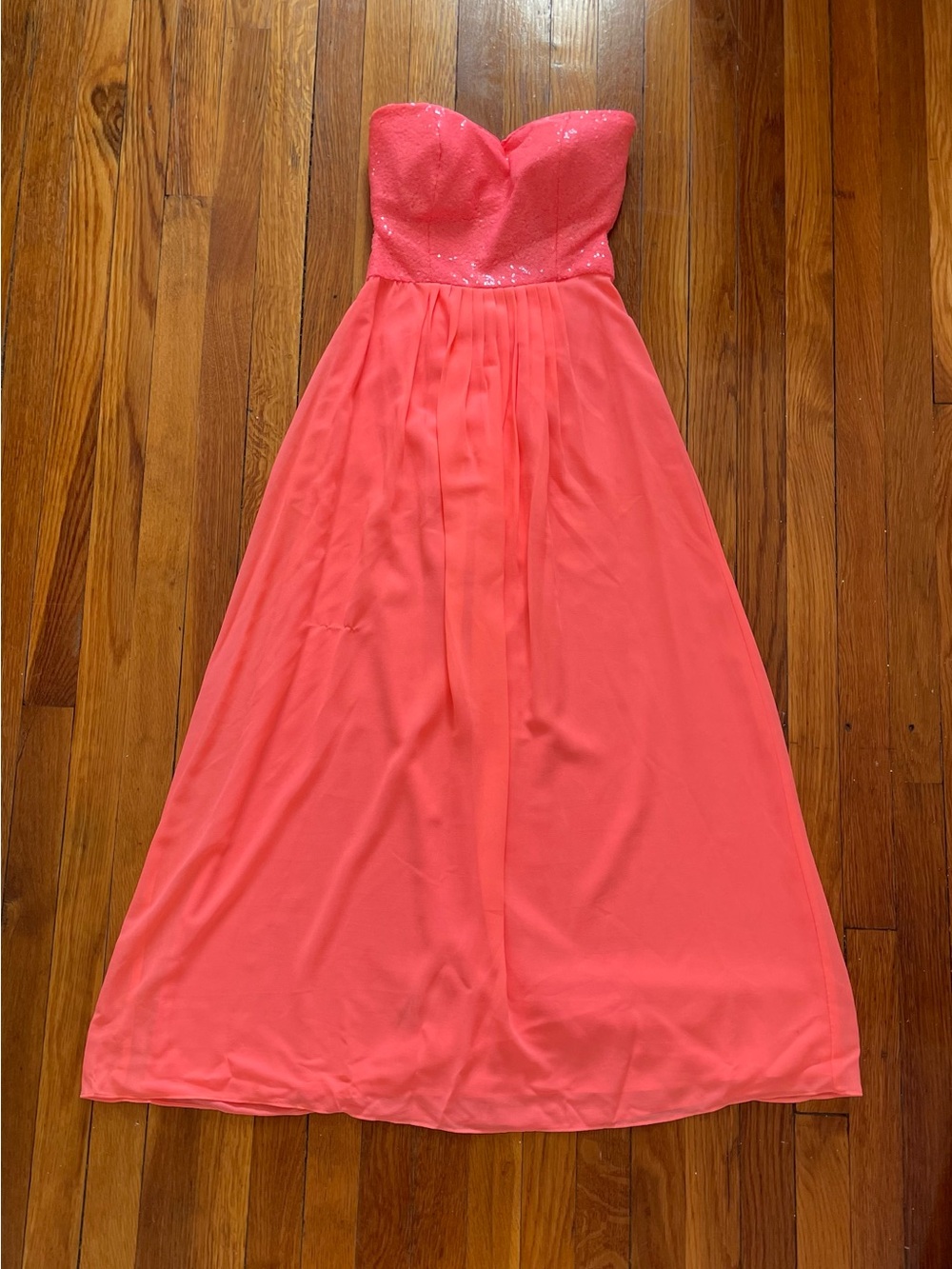 Strapless Coral Pink Evening Gown